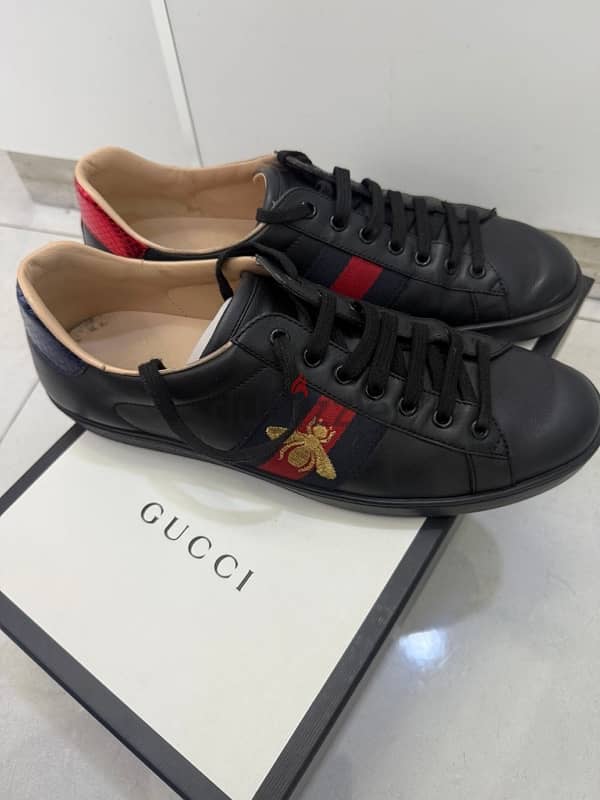 Gucci Ace Bee Black Leather Shoes Trainers Sneakers Mens 2