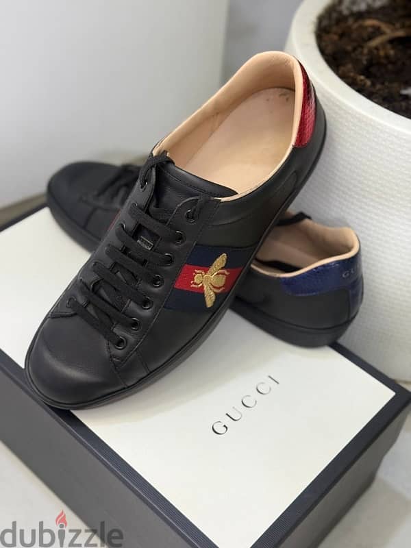 Gucci Ace Bee Black Leather Shoes Trainers Sneakers Mens 3