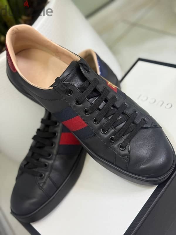 Gucci Ace Bee Black Leather Shoes Trainers Sneakers Mens 5