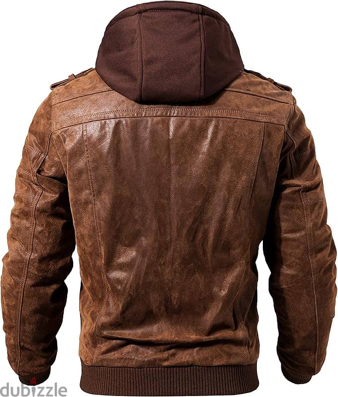 Brown Leather Motorcycle Jacket for Men with Removable Hood 1