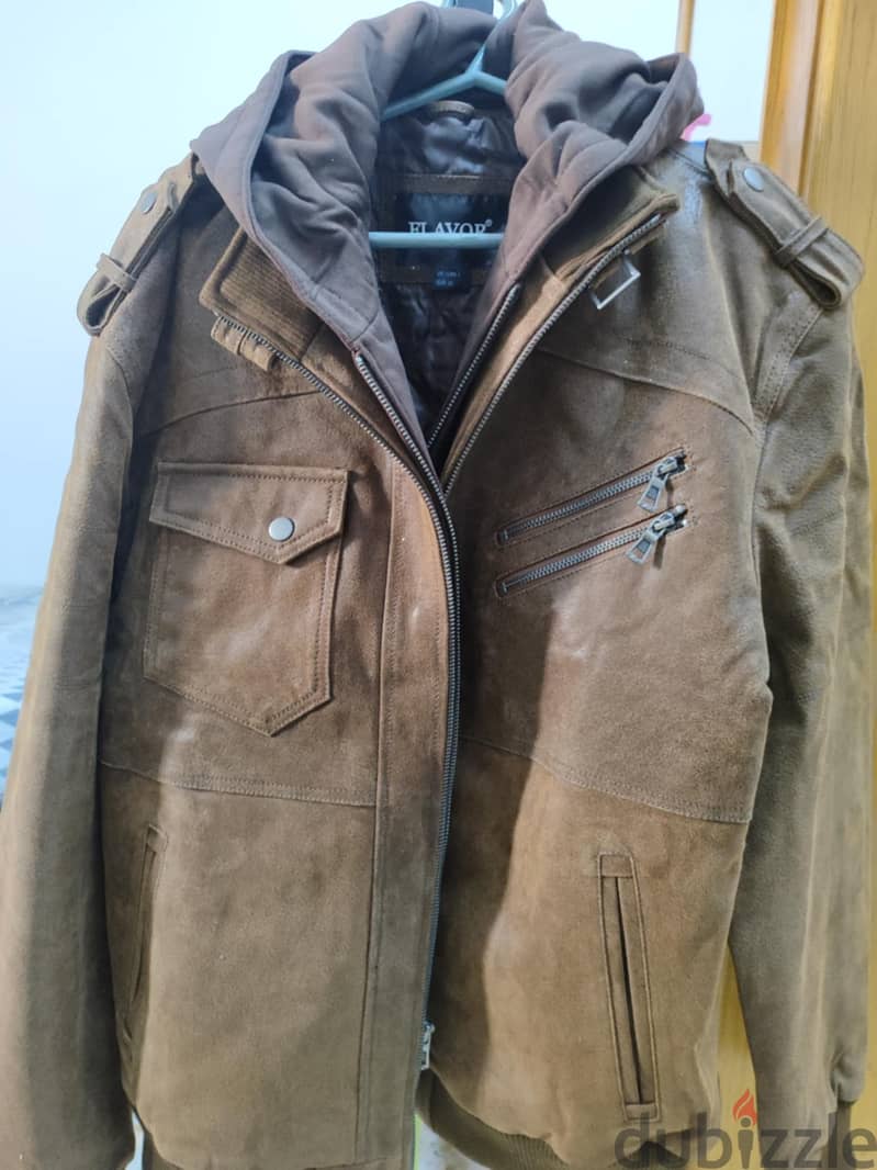 Brown Leather Motorcycle Jacket for Men with Removable Hood 5