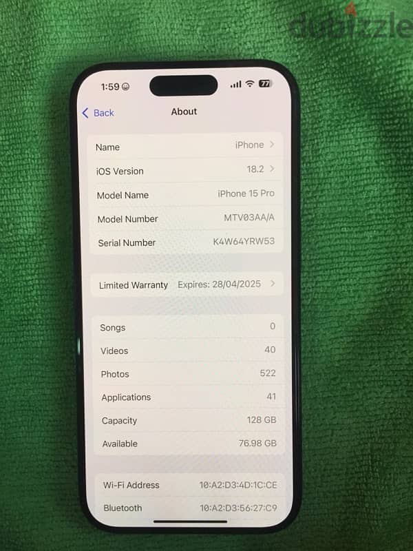 IPHONE 15 PRO. 128gb 98% battery health. zero scratches. super clean 7