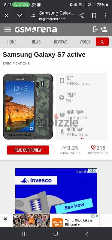 S7 ACTIVE 4GB 32GB SINGLE SIM RUGGED AND WATERPROOF  PHONE 7