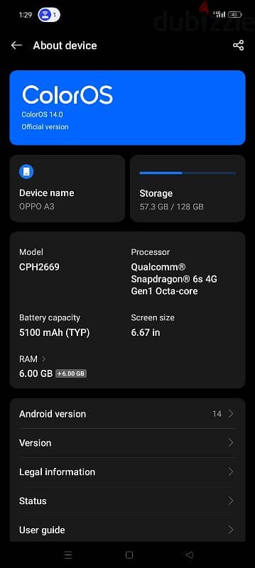 Oppo A3 6+6ram  128gb rom 3