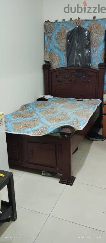 wooden bed double and mattress 1