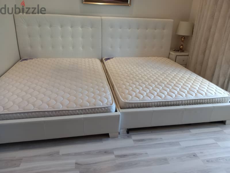 WHITE BED WITH MATTRESS & SIDE TABLE 0