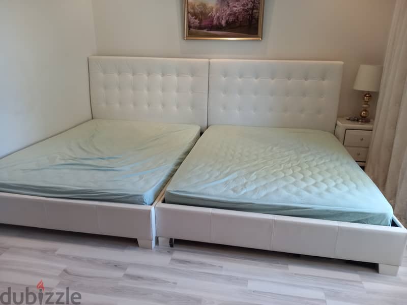 WHITE BED WITH MATTRESS & SIDE TABLE 1