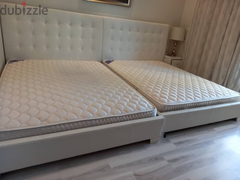 WHITE BED WITH MATTRESS & SIDE TABLE 2