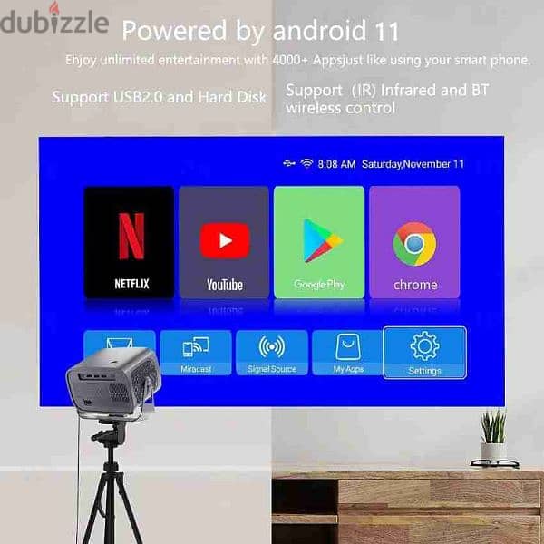 4k Smart Projector Portable Small Android 11 Projector with 5G 5