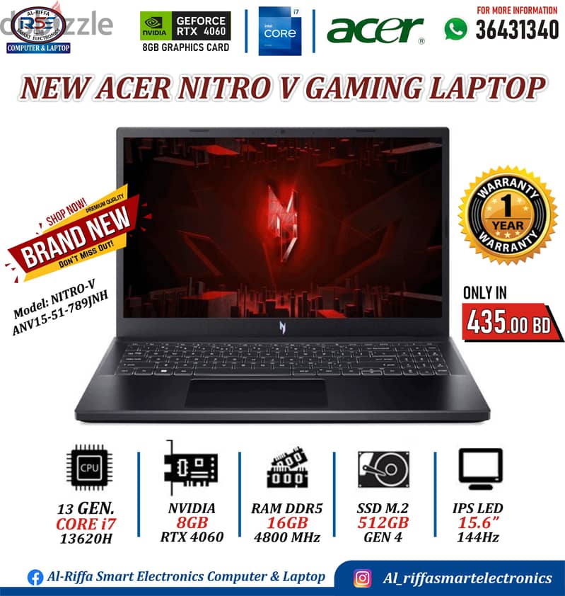 New Acer Vitro Core i7 13th Generation Gaming Laptop RTX 8GB Graphics 0