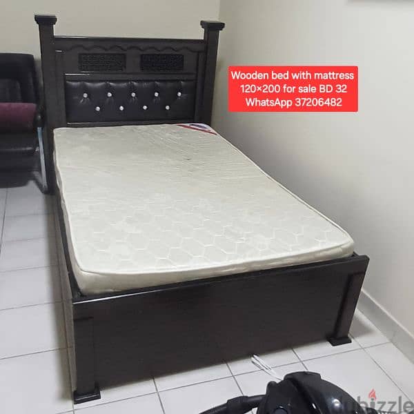 Single wooden bed with mattress and other items for sale with Delivery 6