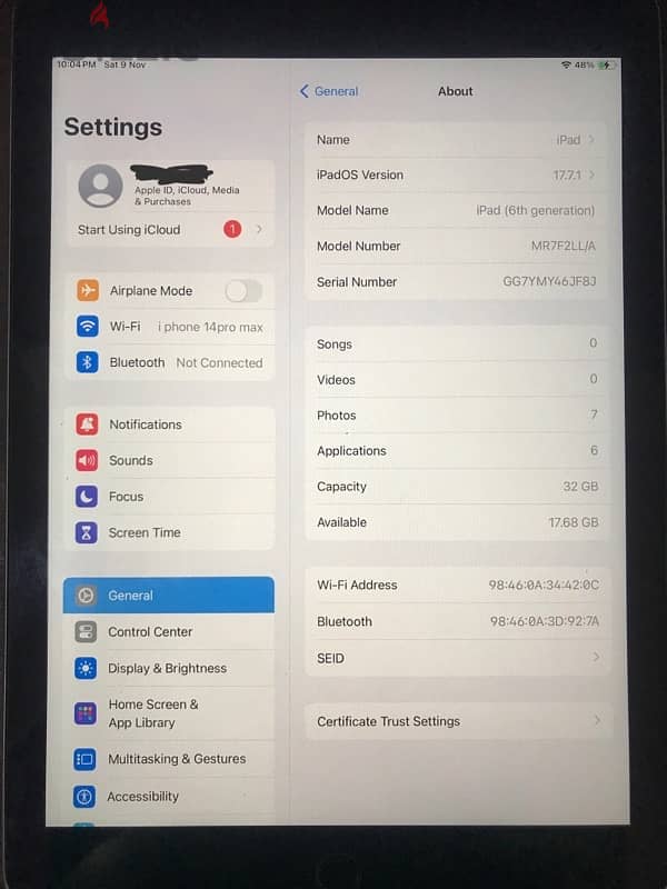 iPad 6 good condition OS 17.7. 1 3