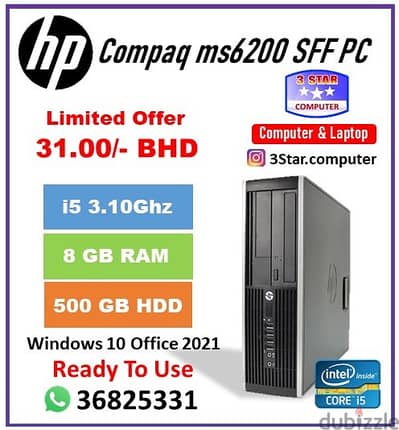 HP SFF Desktop PC Core i5 3.10Ghz RAM 8GB 500GB HDD Windows10Pro Offi