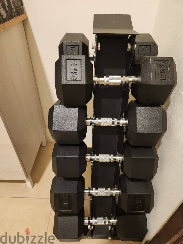 Dumbbells and Dumbblles rack and bench 0