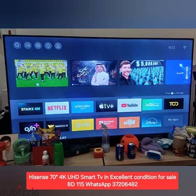 Hisense 70" 4K UHD Smart TV and other items for sale with Delivery