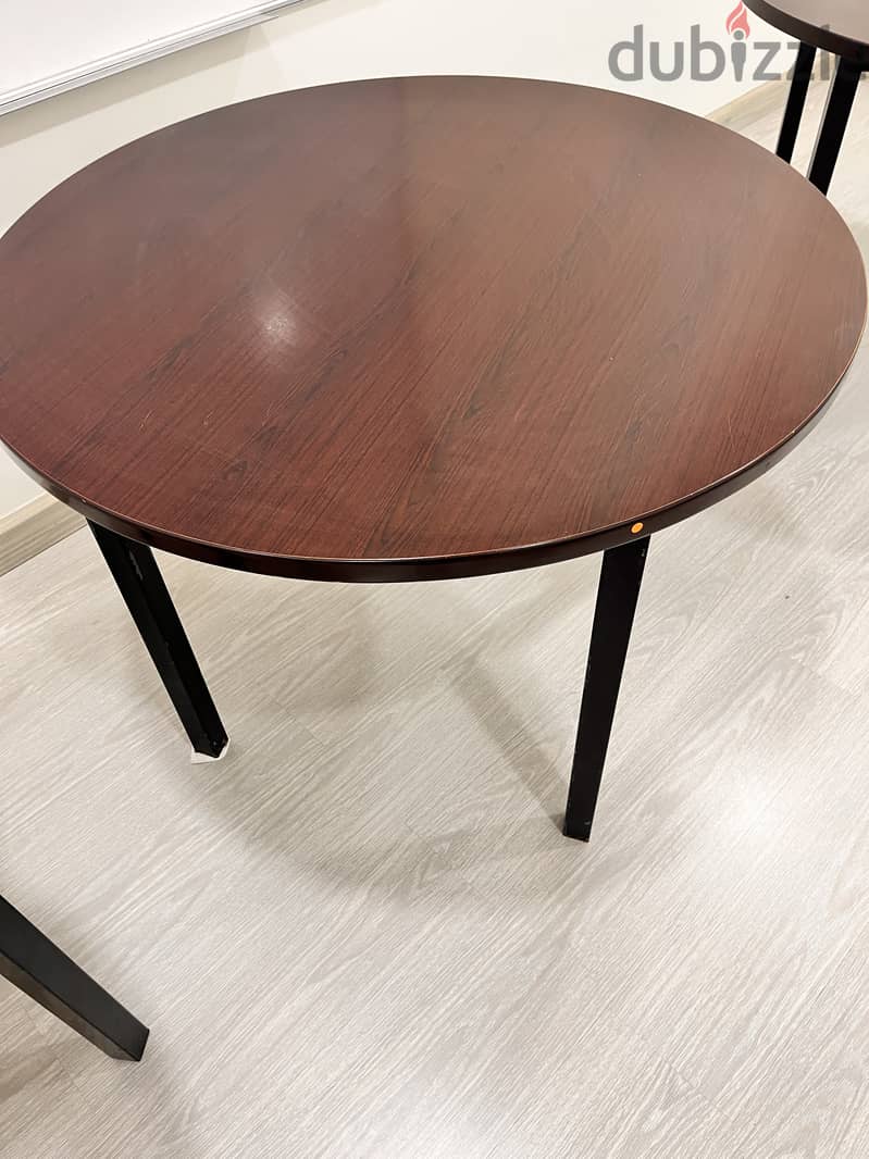 Metal and wood circle tables, custom made 3