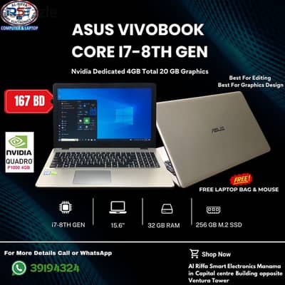 ASUS VIVOBOOK Core i7 8th Gen NVidia 4GB Graphics Card 15.6"