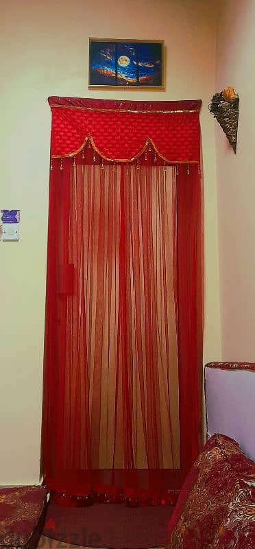 red beautiful double layerd lace curtain