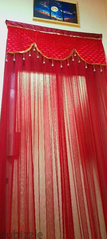 red beautiful double layerd lace curtain 1