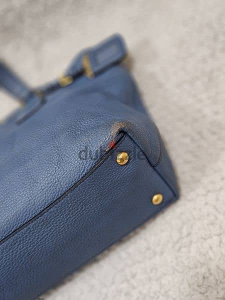 Prada Shoulder Bag in Blue Vitello Daino Leather and Gold hardware. 6