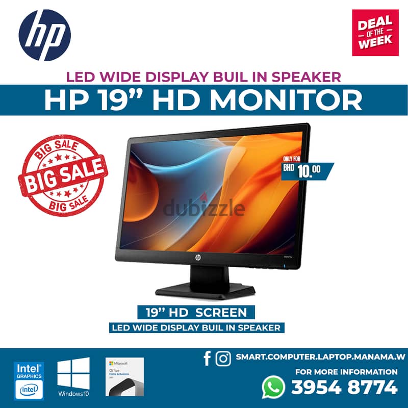 HP 19” Monitor LCD LED Wide Display Good working Cell: 39548774 0