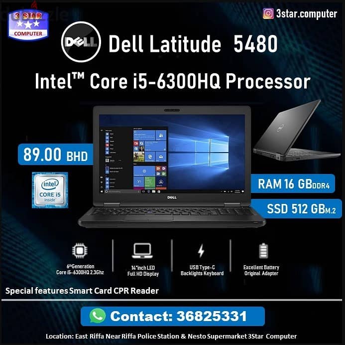 Dell 5480 Core i5 2.3Ghz HQ Processor 16GB RAM 512GB SSD 14"Full HD 0