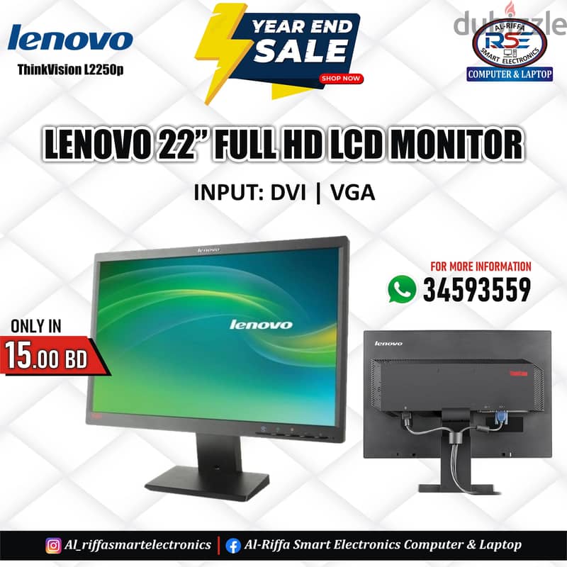 Year End Sale LENOVO ThinkVision 22" Full HD Wide Monitor Good Working 0