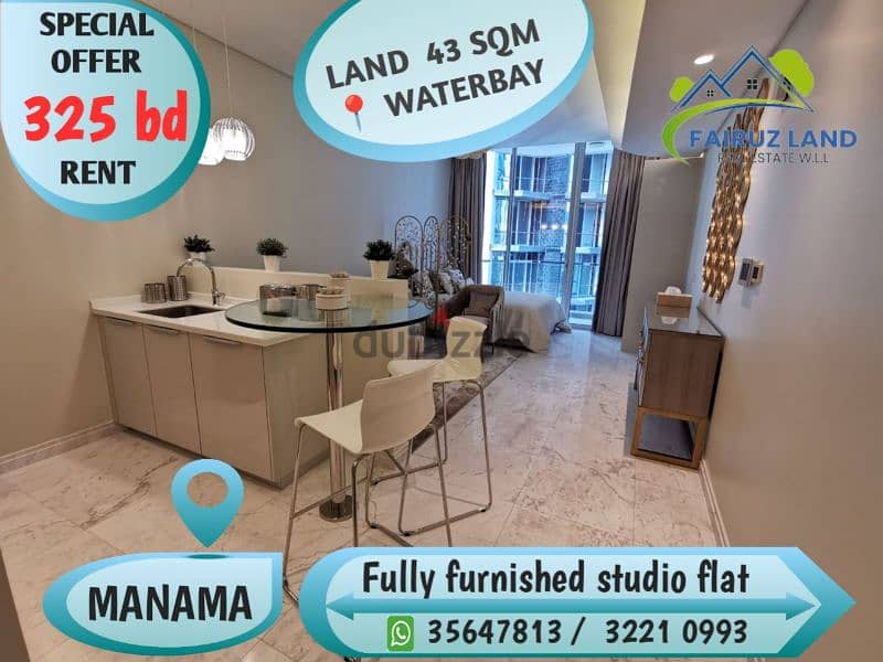 fully furnished studio flat 4 rent @ waterbay 325 bd including ewa 0