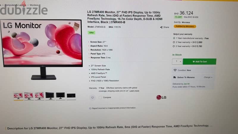 27” gaming monitor LG27MR400 1