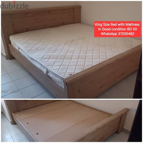 Bed king size with mattresss and other items for sale with Delivery 0