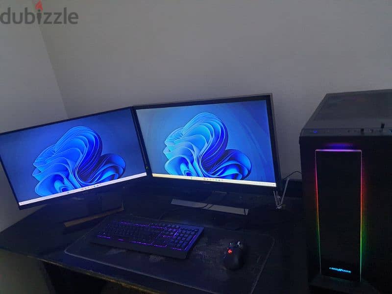 Full Gaming Setup (  Pc + 2 monitors + Mouse + Gaming Cahir + Speaker) 0