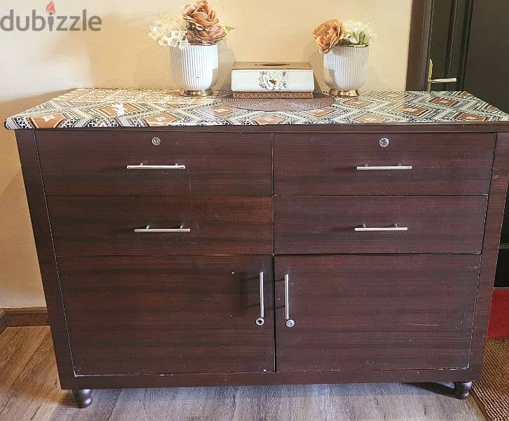 wooden chest of 3 drawer and 2 cupboard 0