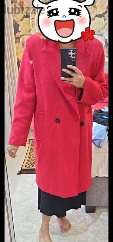 zara soft button coat - Red 5