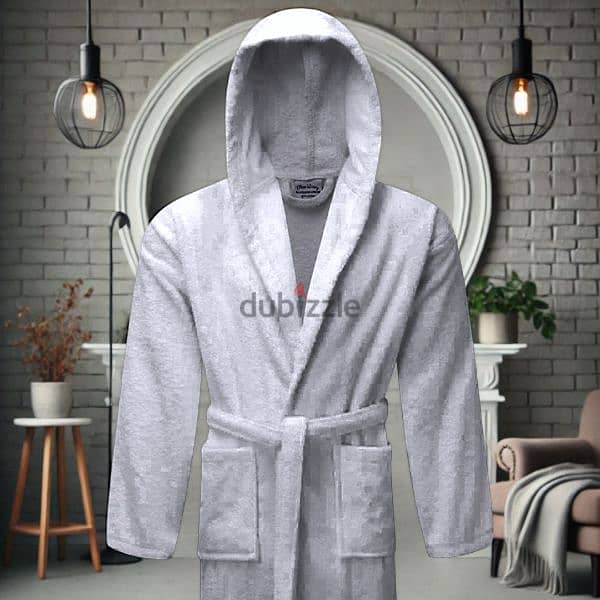 Terry Cloth Bathrobe, Large, Hooded, Pockets, Belt, Brand New, Unisex 0