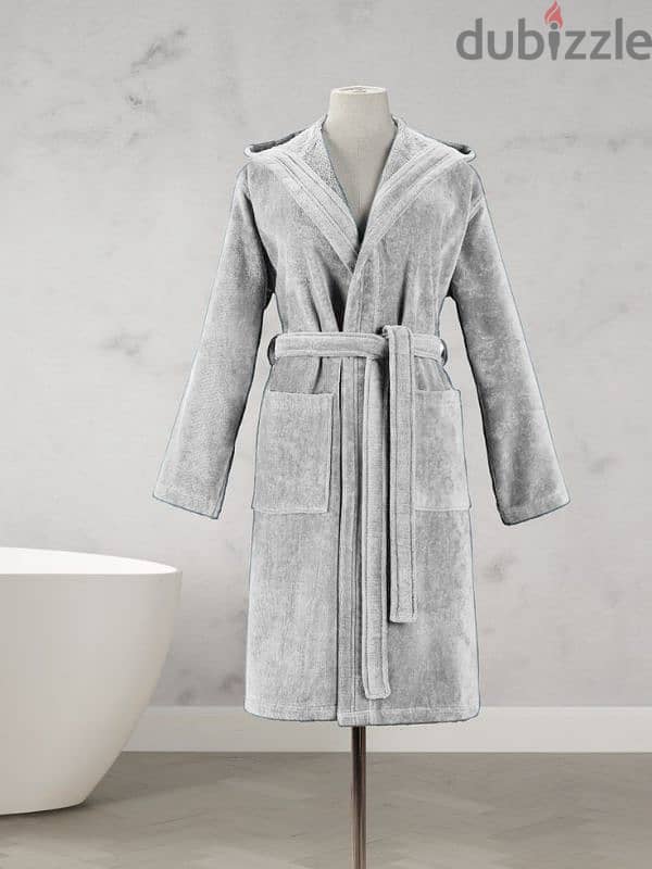 Terry Cloth Bathrobe, Large, Hooded, Pockets, Belt, Brand New, Unisex 2