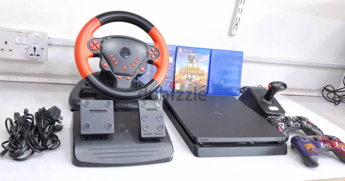 PS4 Slim + 2 Wireless Controller & Gaming Racing Wheel (FREE 32" LCD) 4