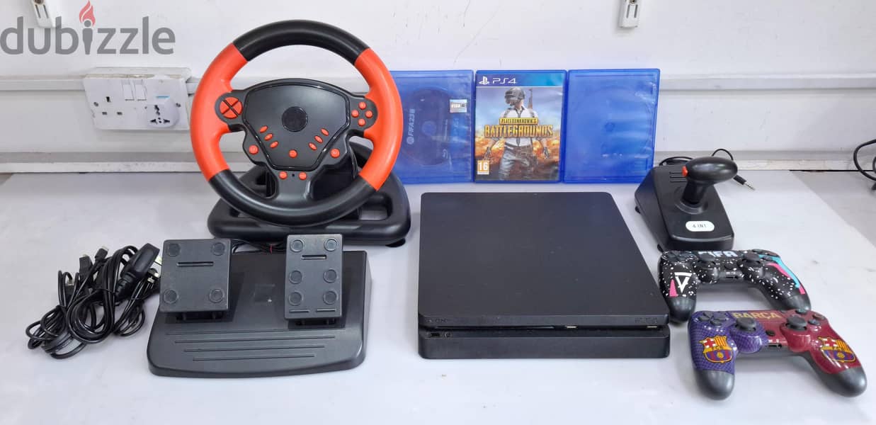 PS4 Slim + 2 Wireless Controller & Gaming Racing Wheel (FREE 32" LCD) 5