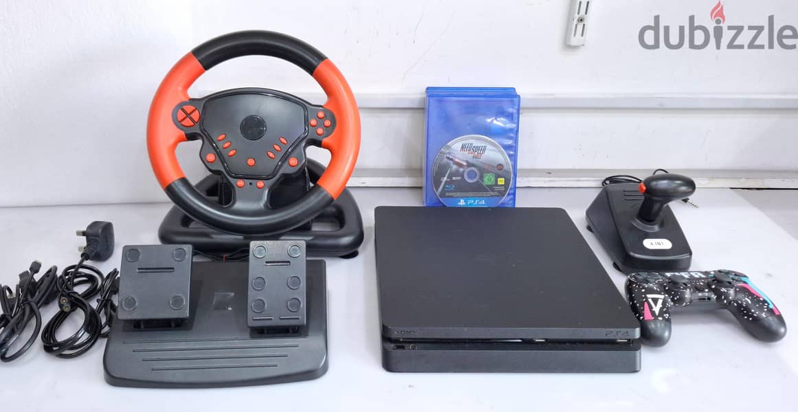 PS4 Slim + 2 Wireless Controller & Gaming Racing Wheel (FREE 32" LCD) 6