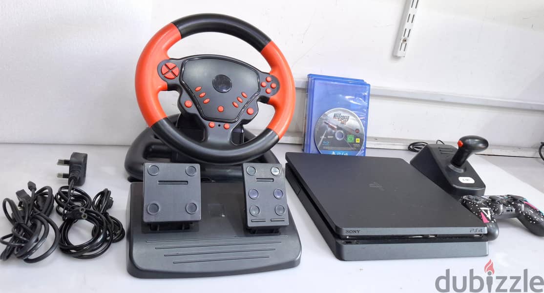 PS4 Slim + 2 Wireless Controller & Gaming Racing Wheel (FREE 32" LCD) 7