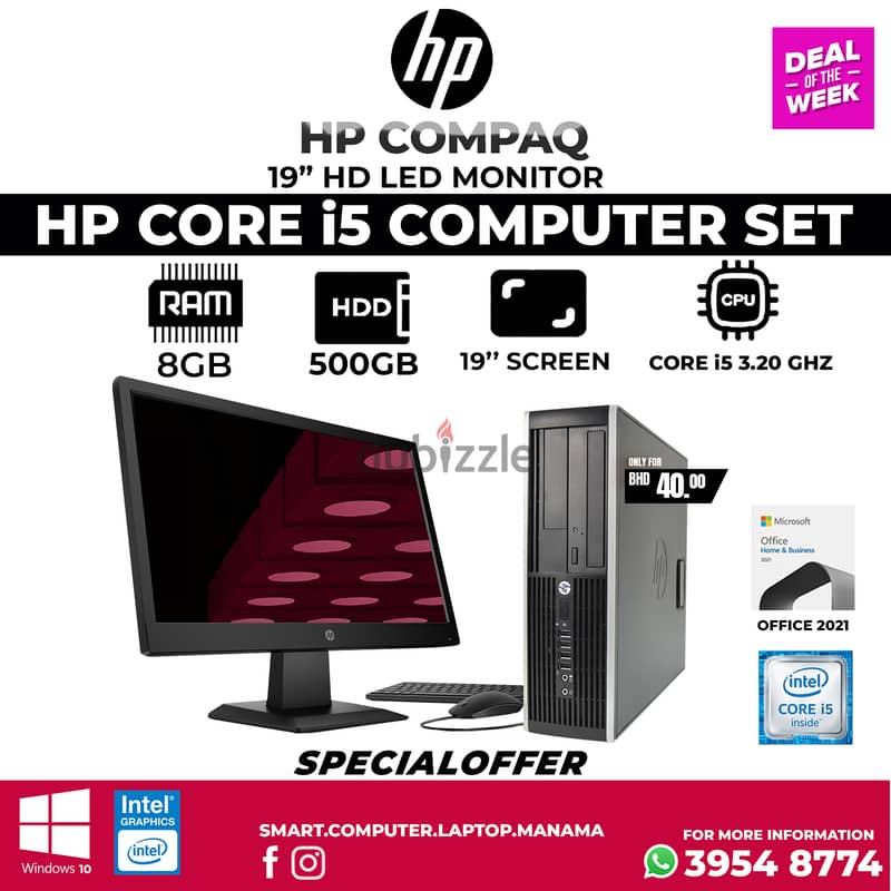 HP Core i5 Computer Set 4GB Ram 500GB HDD 3.10Ghz 19" HD Monitor 0