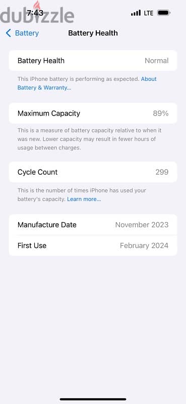 I phone 15 pro max 256 gb 89 percent battery health 2 months warranty 4