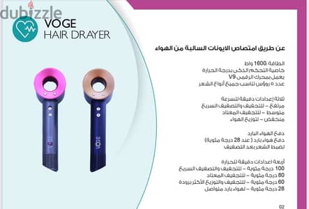 جهاز (VOGE HAIR DRAYER ) 1600 واط .  مجفف الشعر  الايوني سوبر سونيك