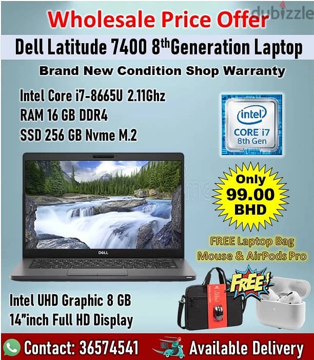 Dell 7400 i7 2.11Ghz 8th Gen Laptop 16GB RAM 256GB SSD 8GB Graphics 0