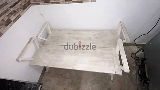 wood bench, baby foot and baby chair