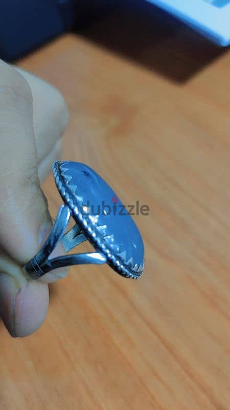 Blue Calcedonia stone with sliver ring 1