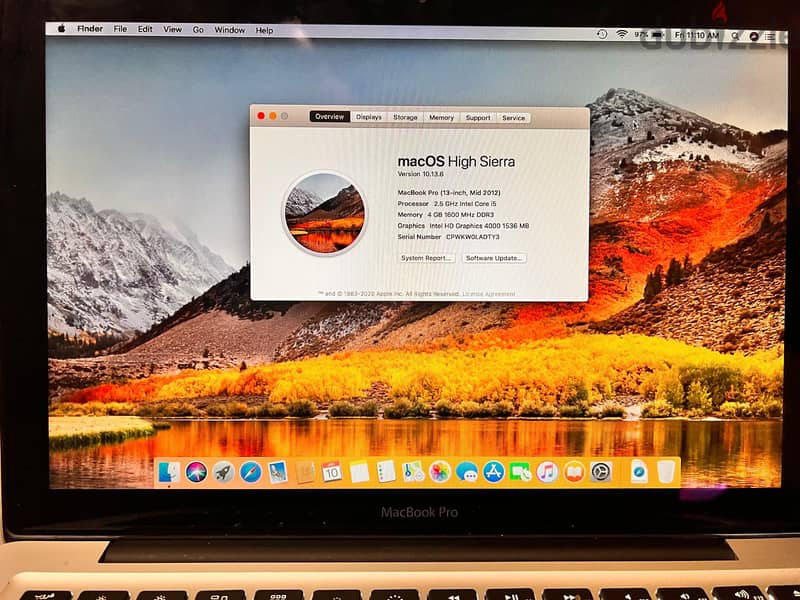 MacBook Pro 13-inch mid 2012 i5 2.5Ghz. 4GB RAM 500GB HDD 1