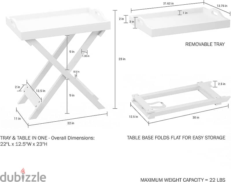 2 white tray tables/ round/ rectangle 7