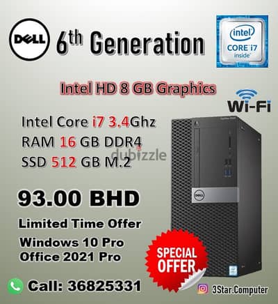 Dell Core i7 3.4Ghz 6th Generation RAM 16GB SSD 512GB Desktop PC 93. BD