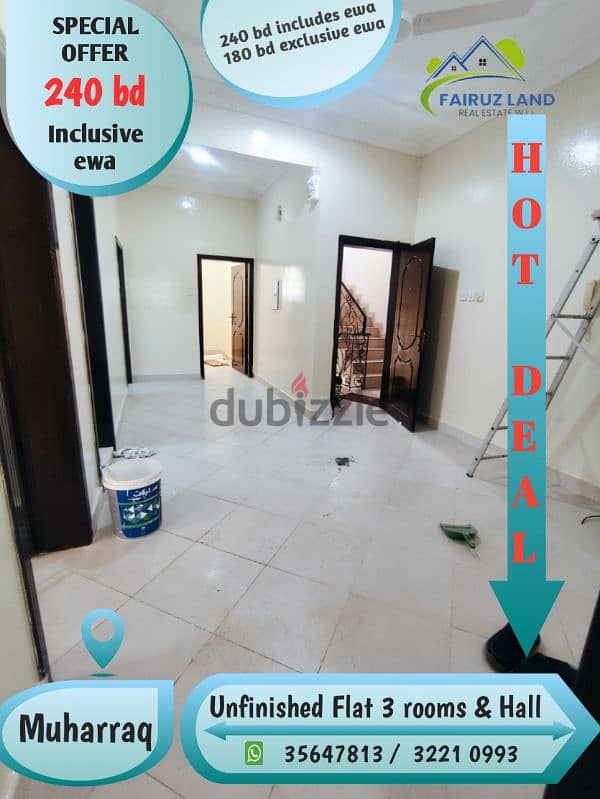 HOT DEAL flat 4 rent 3 bedrooms @ muharraq 240  including ewa 0