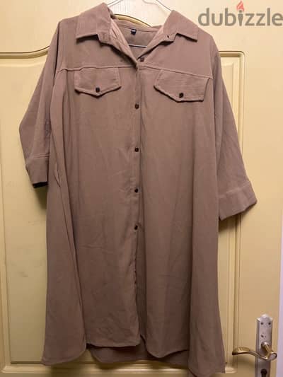 3/4th sleeved beige-ish brown long dress with tie back belt